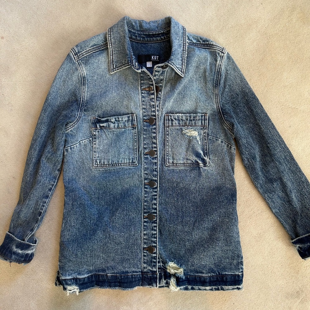 Kut from the Kloth Women's Frayed Hem Jean Jacket - Blue